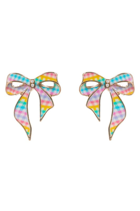 Gingham Bow with Tail Stud Earring