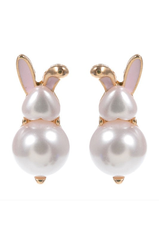 Pearl Bunny Silhouette Stud Earring-White