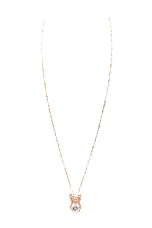 Pearl Bunny Face Pendant Necklace