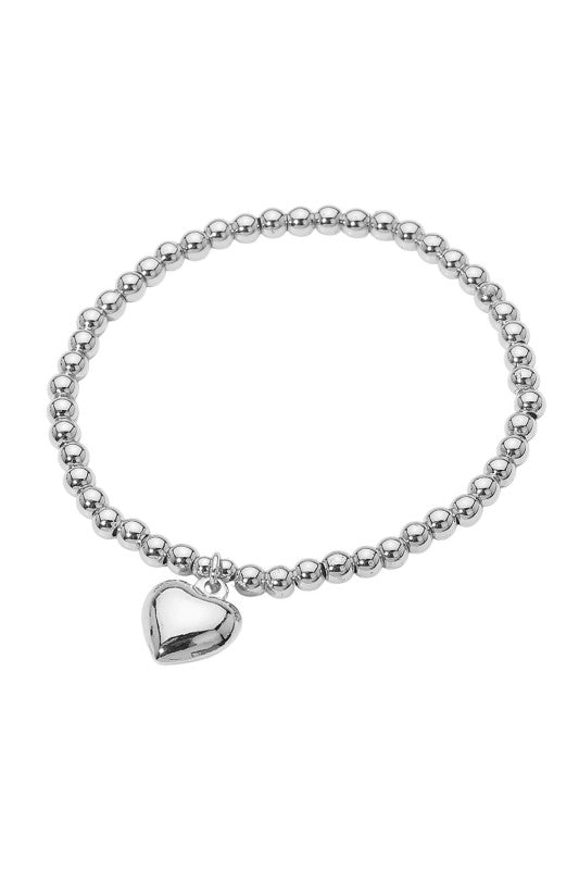 Metal Heart Charm Ball Bead Bracelet