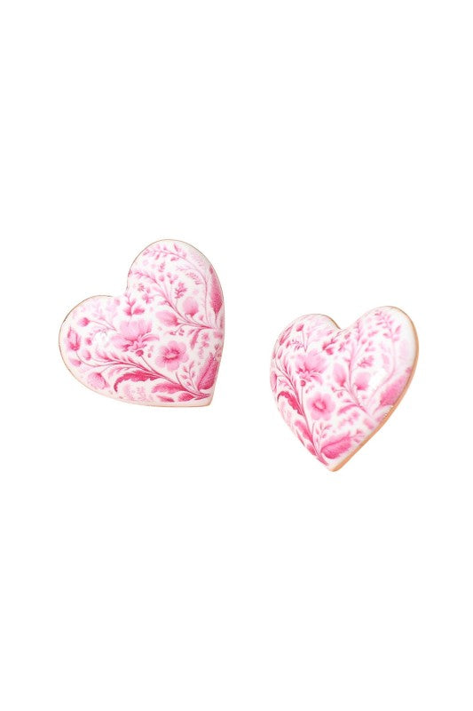 Pink Floral Heart Post Earring