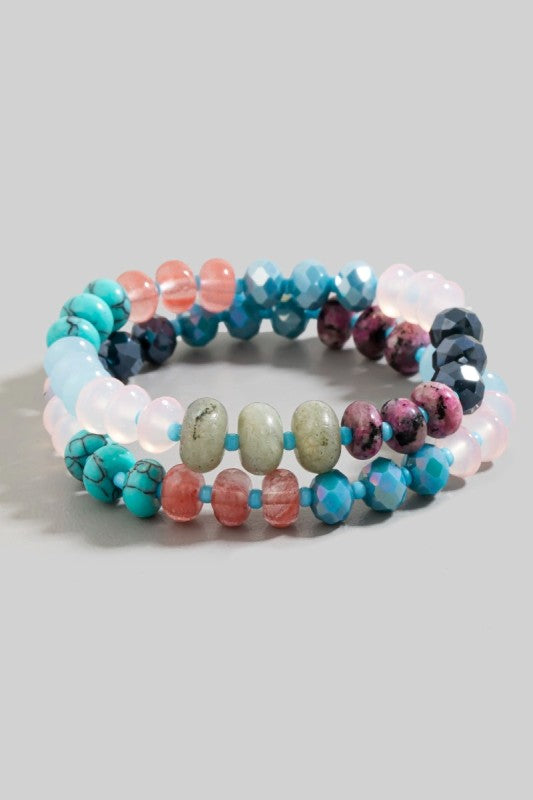 Faceted Round Beaded Bracelet Set