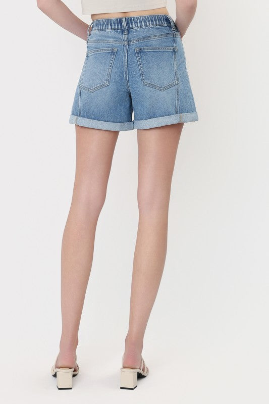 Drawstring Cuffed Welt Pocket Denim Shorts