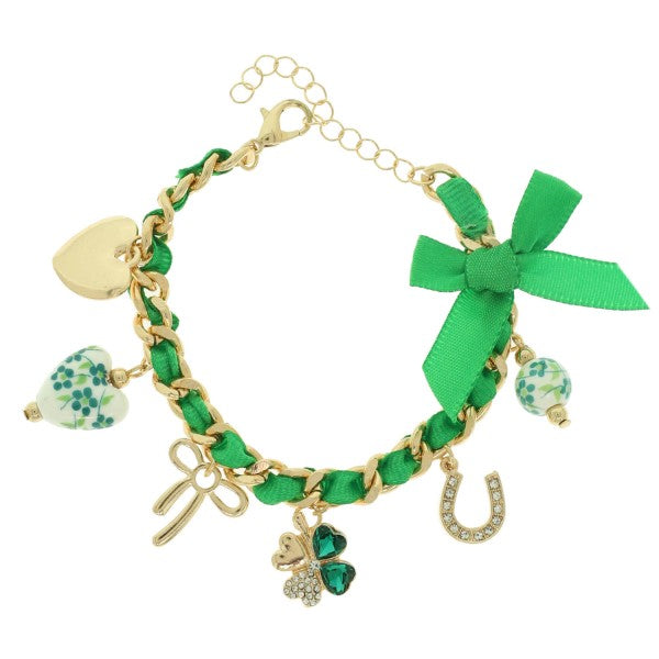 St.Patricks Ribbon Charm Bracelet-Green