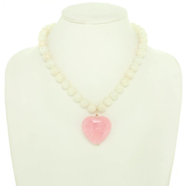 Chunky Beaded Heart Pendant Necklace