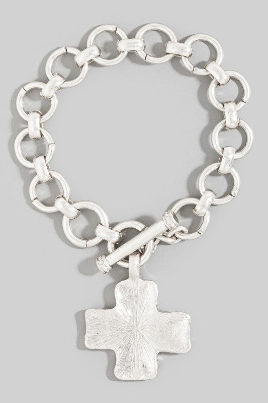 Hammered Cross Toggle Bracelet