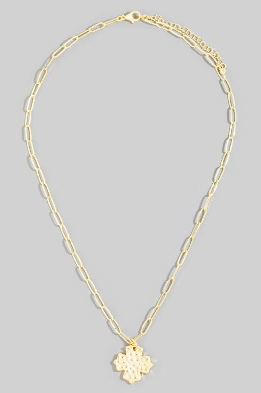 Small Textured Cross Paperclip Chain Necklace