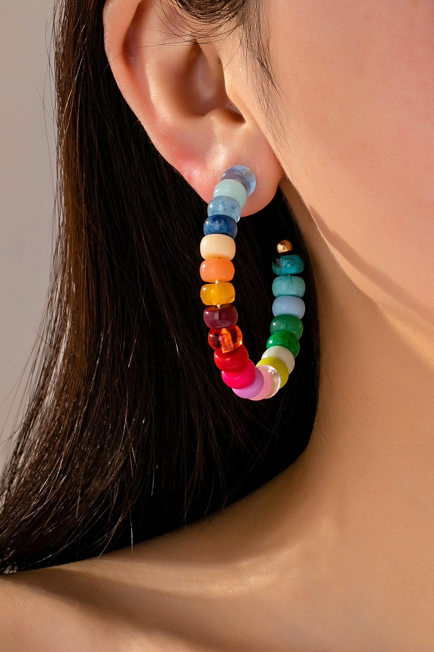 Multi Color Resin Beaded Hoop Earring