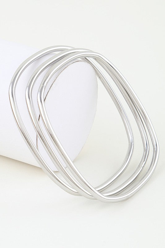 Polished Geometric Bangle Bracelet Set