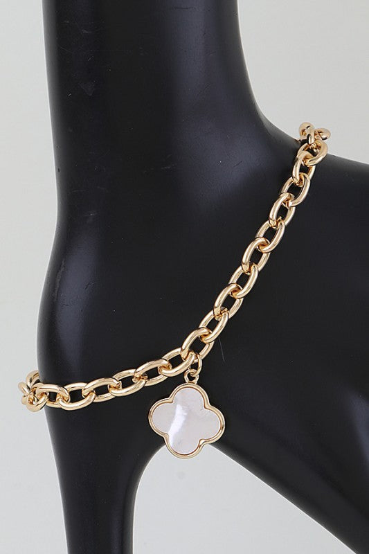 White Clover Charm Chain Bracelet
