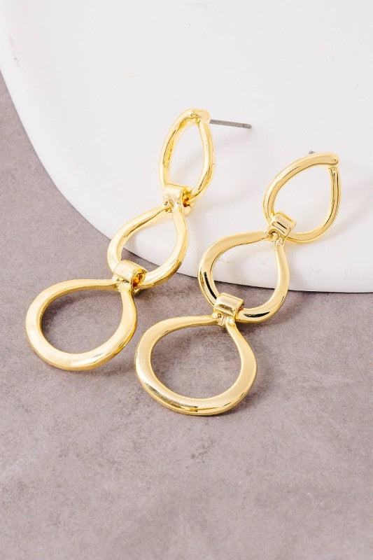 Gold Triple Teardrop Link Earring