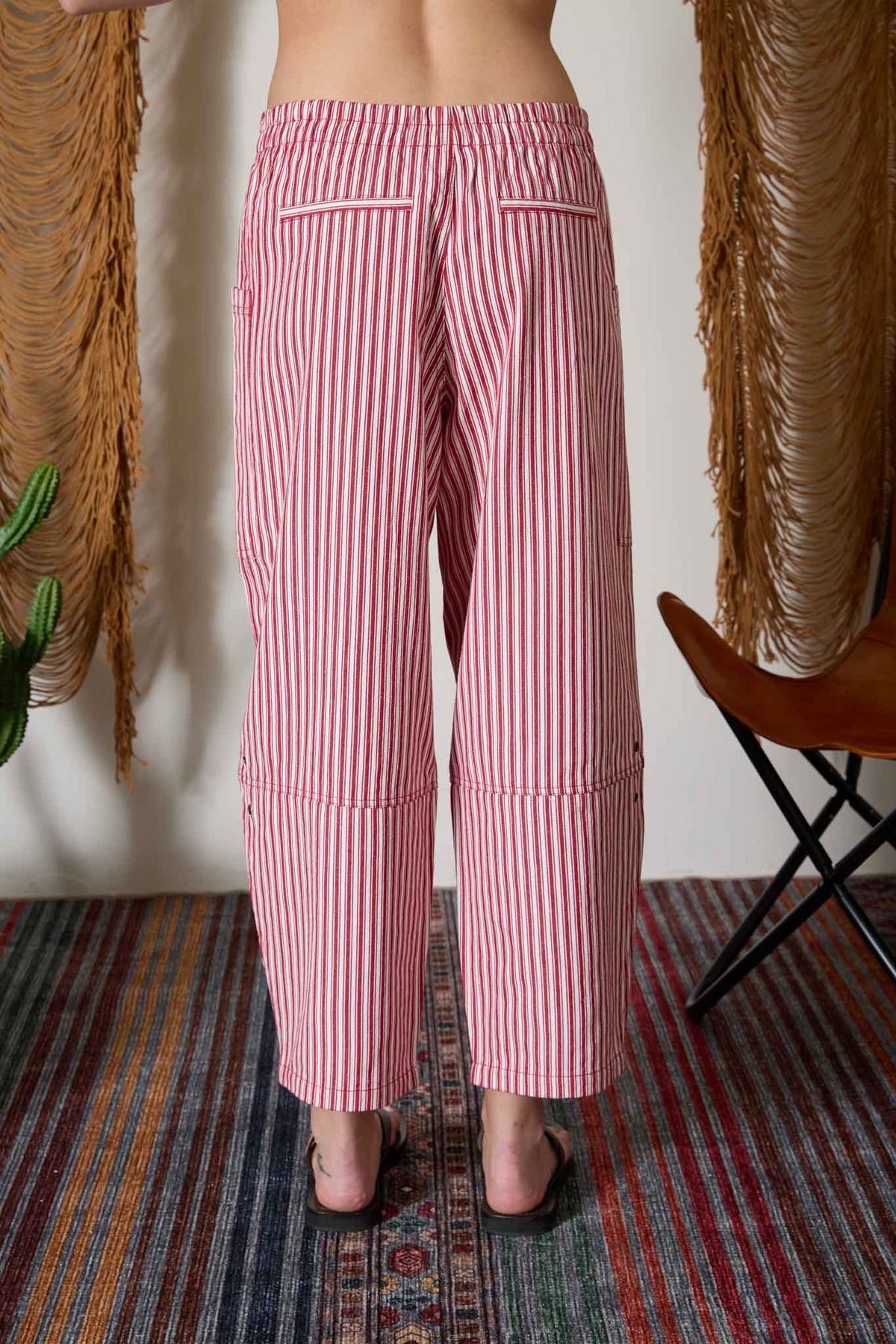 Striped Patch Pocket Wide Leg Barrel Pant