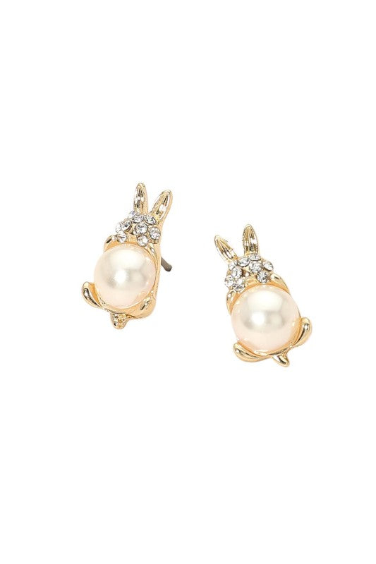 Rhinestone & Pearl Bunny Stud Earring
