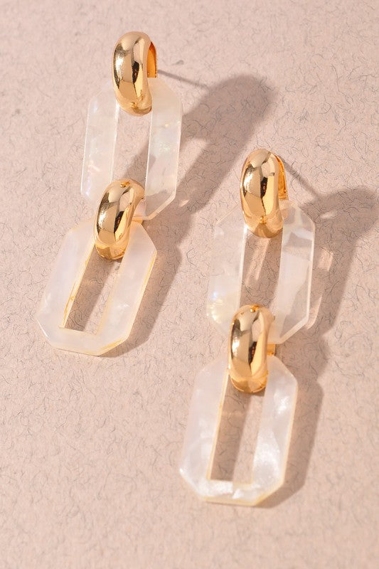 Two Tone Geo Link Drop Earrings