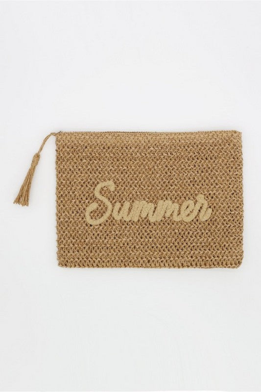 Summer Embroidered Straw Zip Pouch