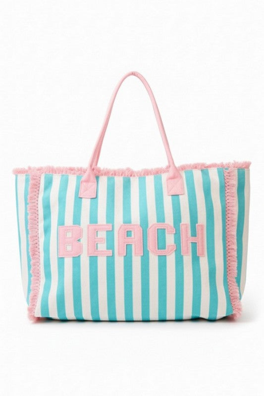 Striped Terry Fringe Beach Tote Bag