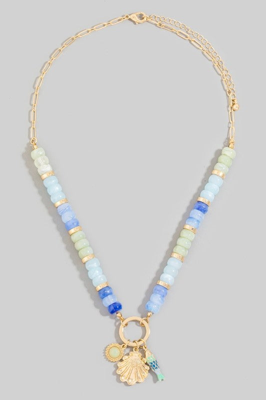 Beaded Circle Sealife Charm Necklace-Blue/Green