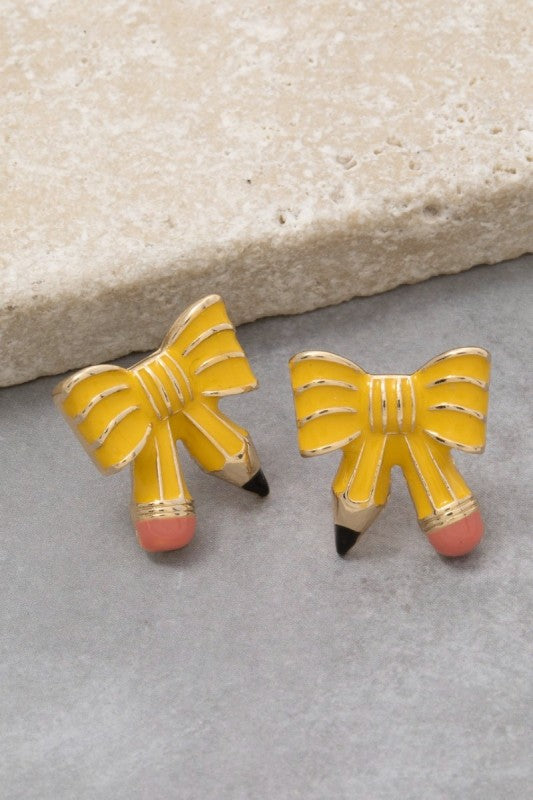 Enamel Pencil Bow Stud Earring