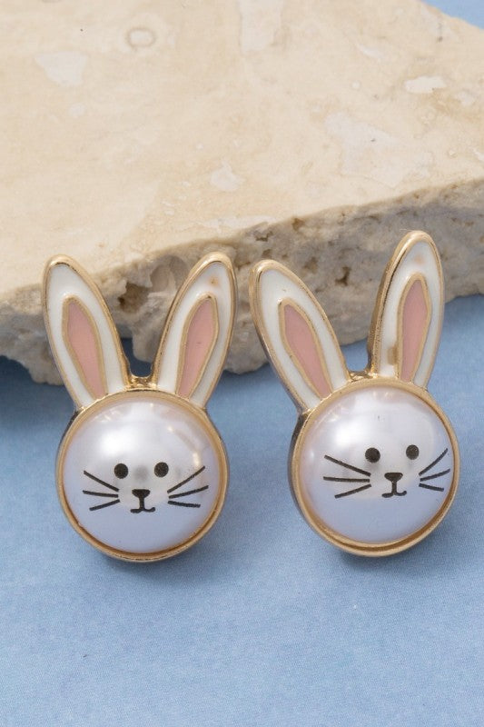 Pearl Bunny Face Stud Earring