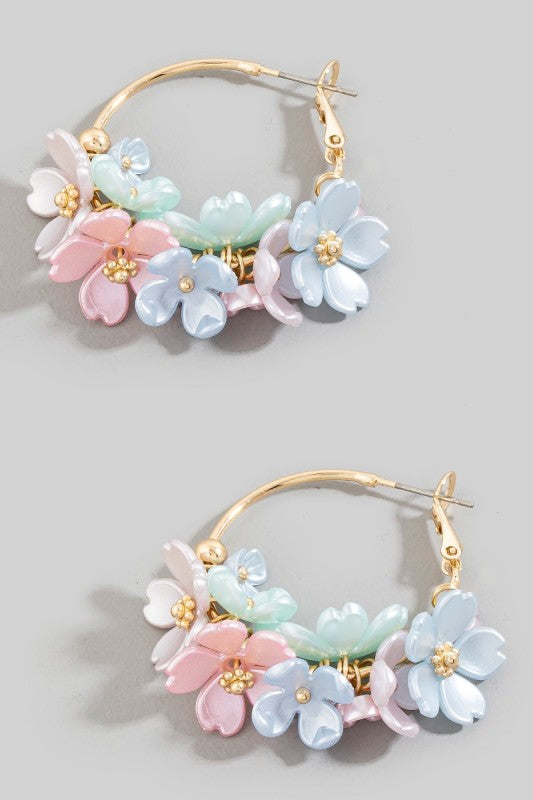 Acrylic Cluster Flower Hoop Earrings