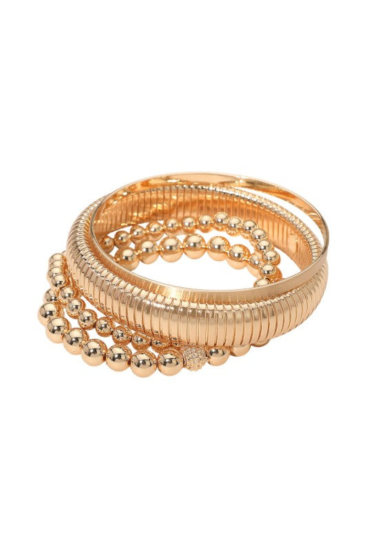 Metal Ball Bead & Ribbed Bangle Bracelet Set