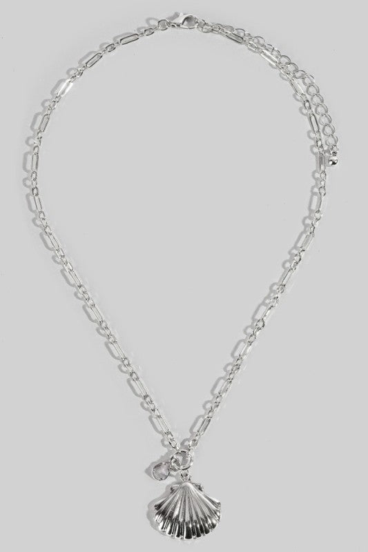 Metal Seashell & Teardrop Crystal Necklace