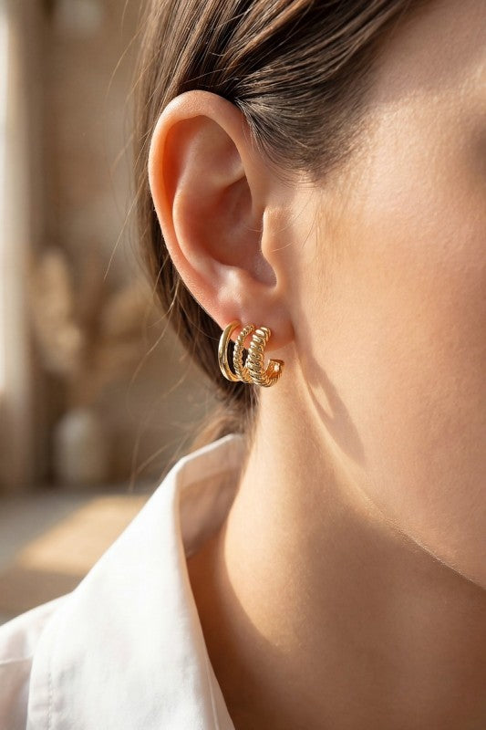Triple Layer Huggie Hoop Earring