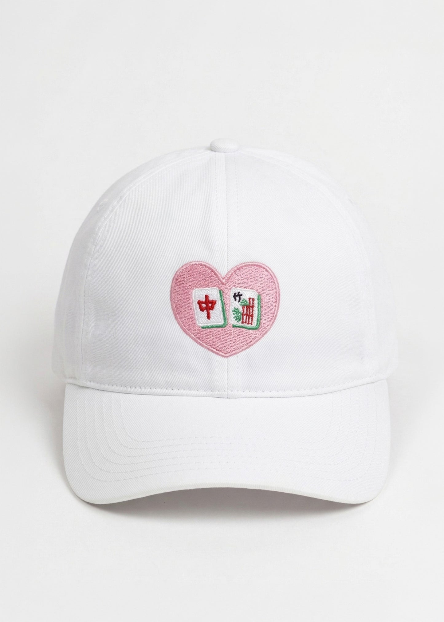 Embroidered Heart Mahjong Tiles Baseball Cap-White