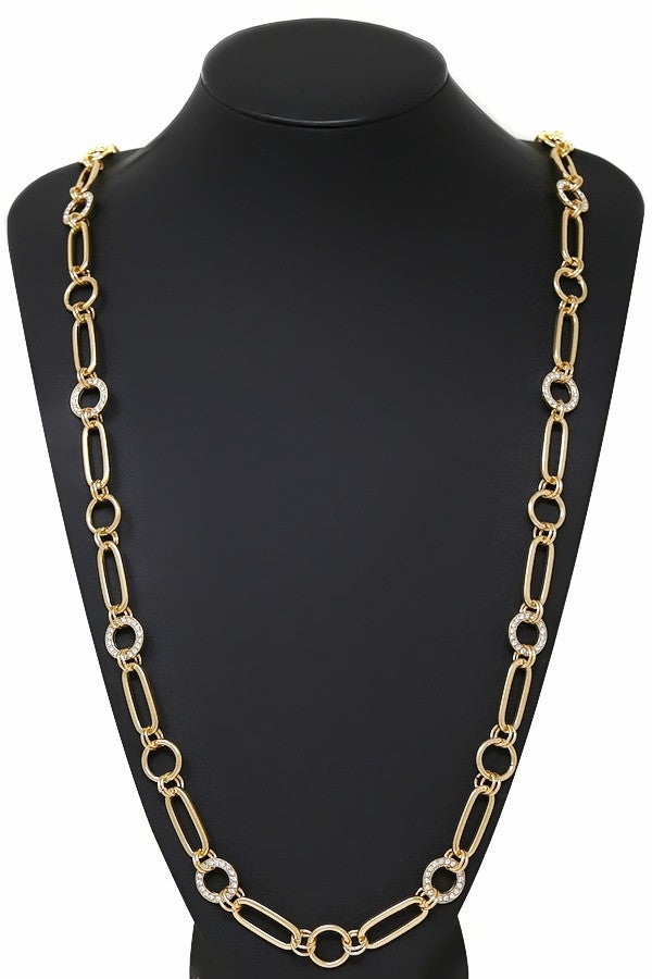 Rhinestone Disk & Link Long Chain Necklace