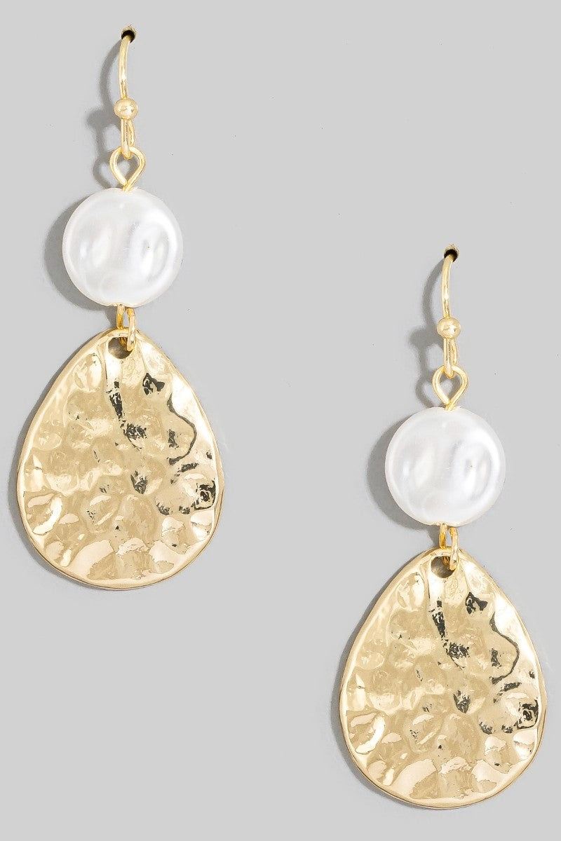 Hammered Teardrop & Pearl Earring