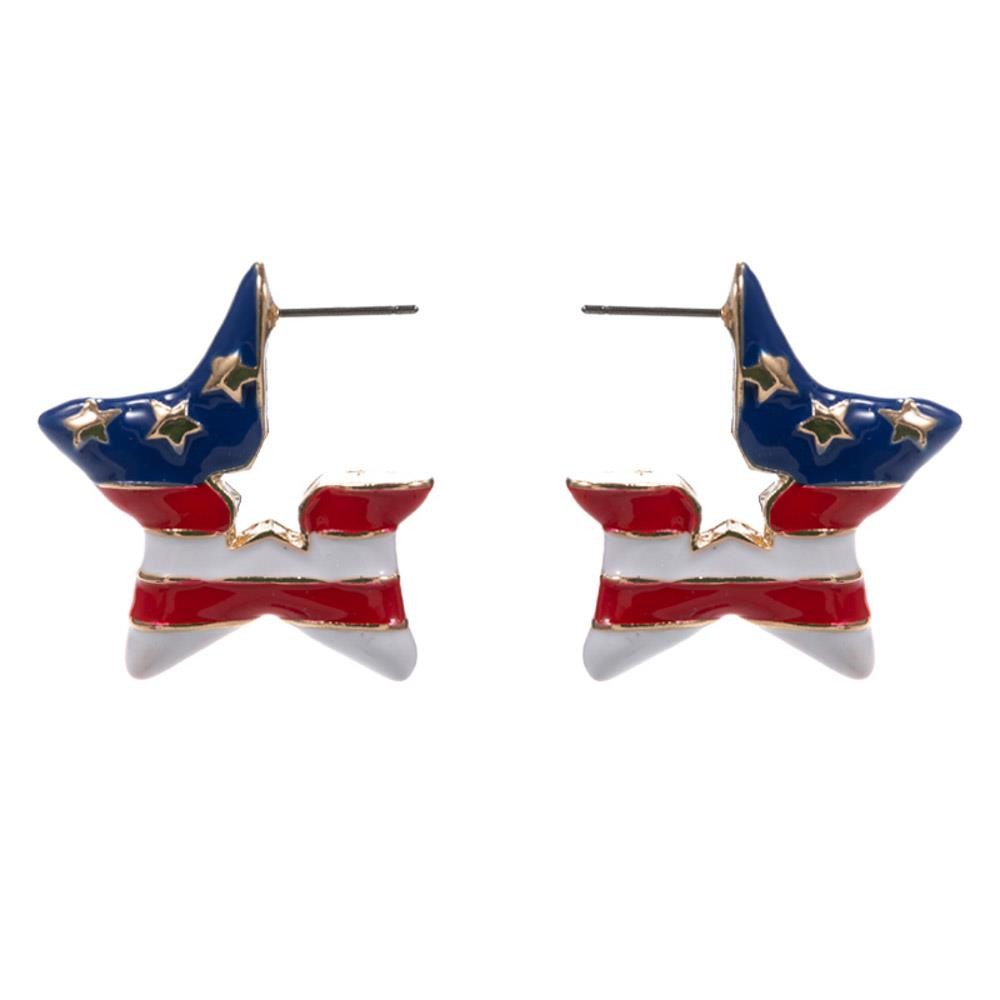 Enamel Flag Star Shape Hoop Earring-RWB