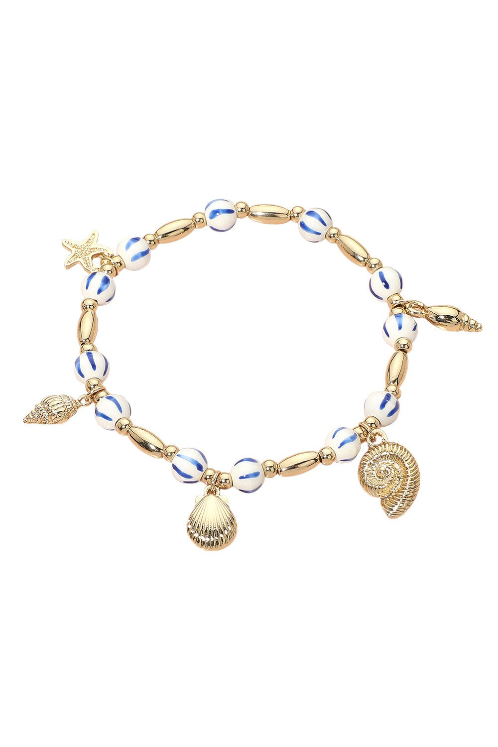 Seashell Charms Ceramic Beaded Bracelet-Blue