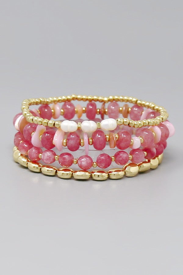 Stone, Pearl & Gold Pebble Bead Bracelet Set