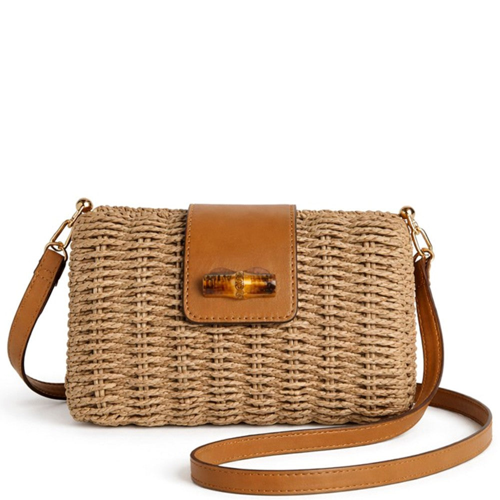 Straw Bamboo Magnetic Latch Crossbody Bag