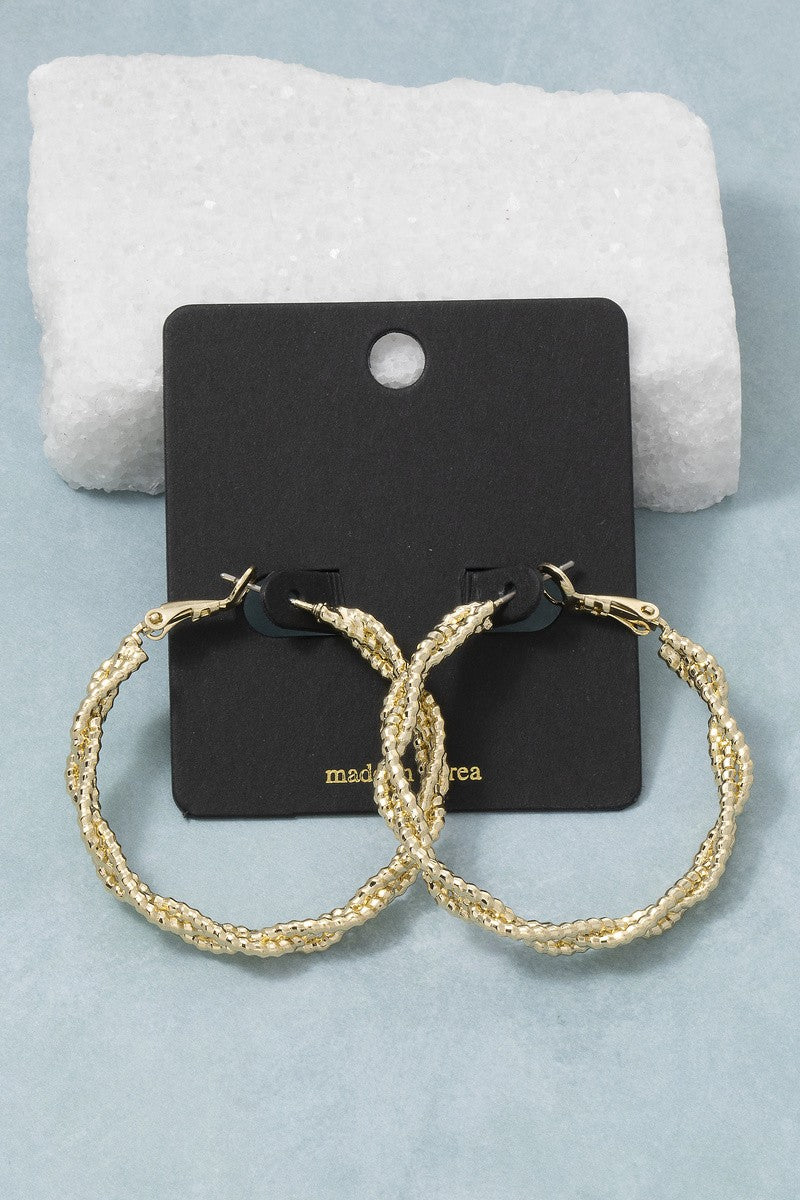 Twisted Rope Hoop Earring-Gold
