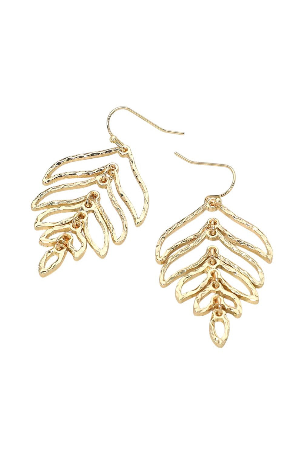 Hammered Monstera Leaf Drop Earring-Gold