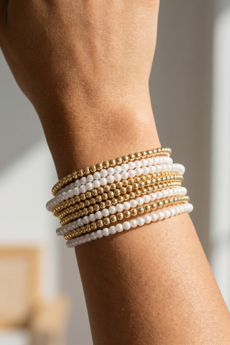 Mini Pearl & Gold Ball Bead Bracelet Set