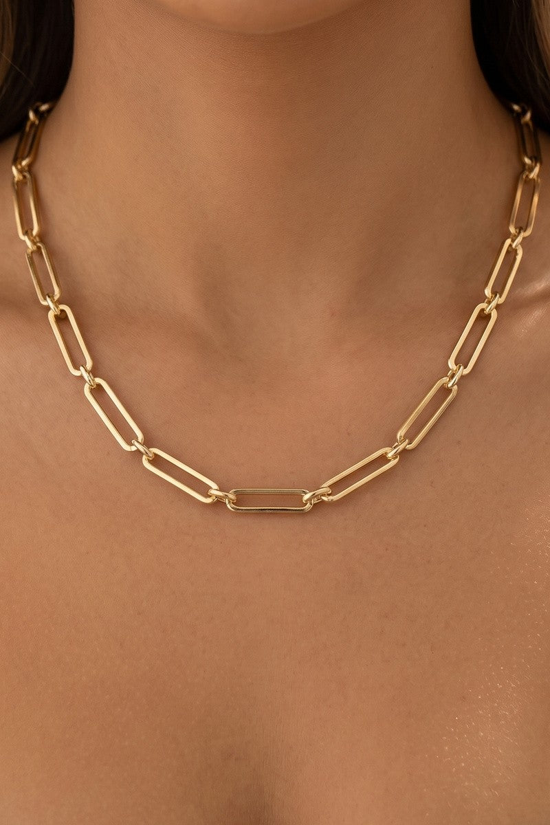 Chunky Paper Clip Chain Necklace-Gold