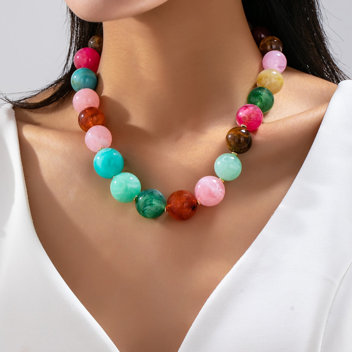 Marble Resin Chunky Beaded Necklace-Mutli