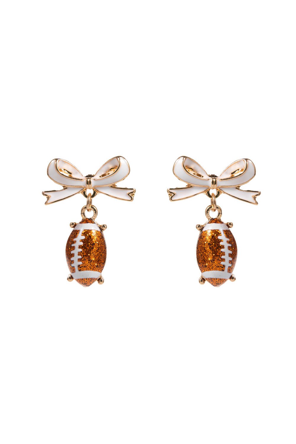Enamel White Bow Glitter Football Drop Earrings