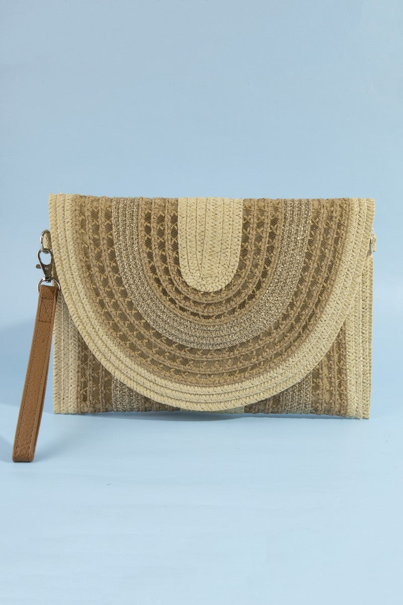 Two Tone Arched Crochet Straw Clutch