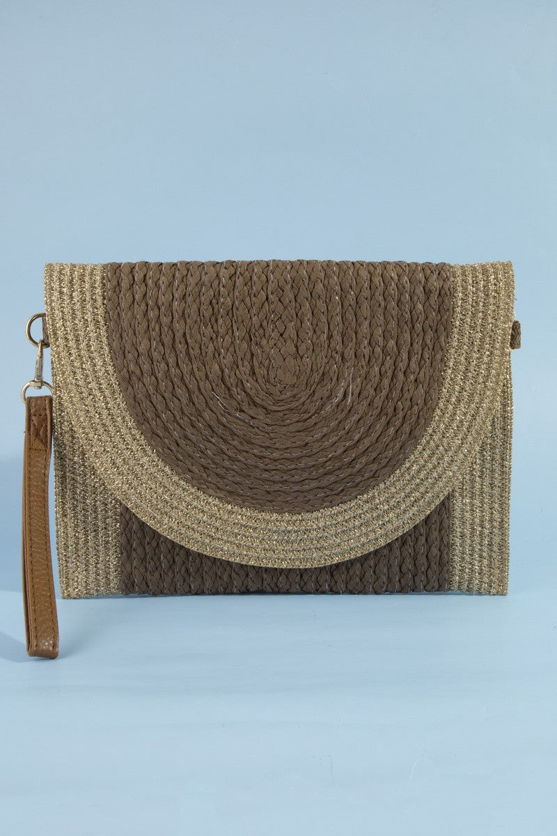 Braided Shimmer Edge Straw Envelope Clutch