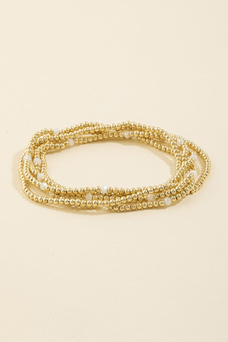 Tiny Gold Ball Bead & Crystal Bracelet Set