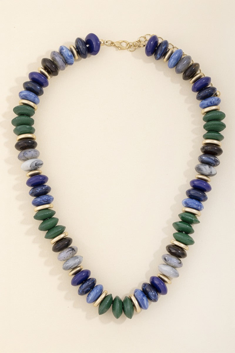Chunky Rondelle & Gold Disk Beaded Necklace