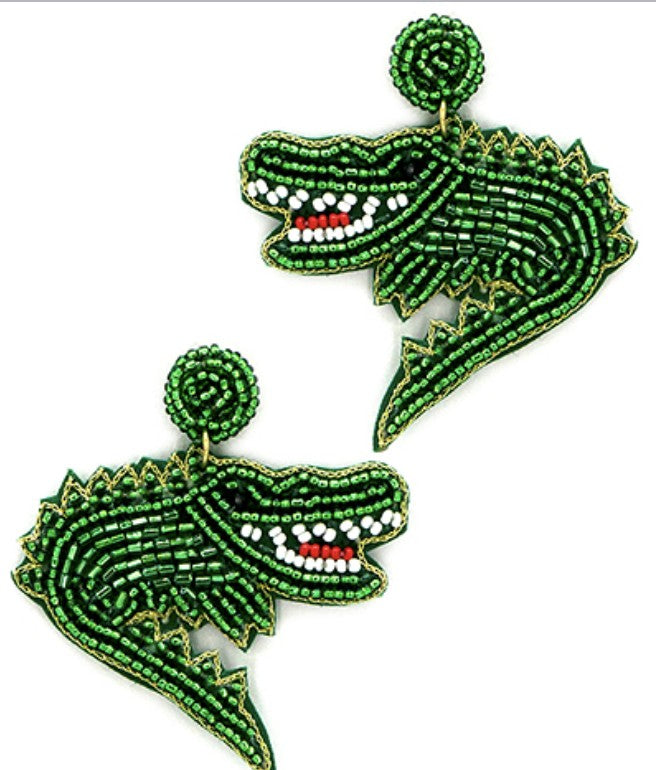 Beaded Alligator Earring-Green
