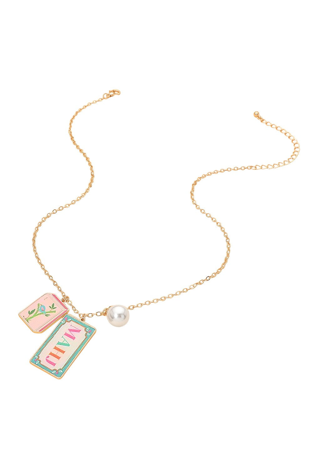 Mahj Tile & Pearl Drop Chain Necklace