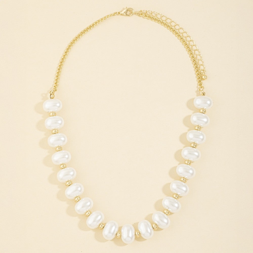 Spaced Oval Pearl & Chain Necklace