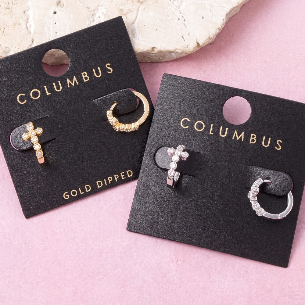 Pave Cross Huggie Hoop Earring