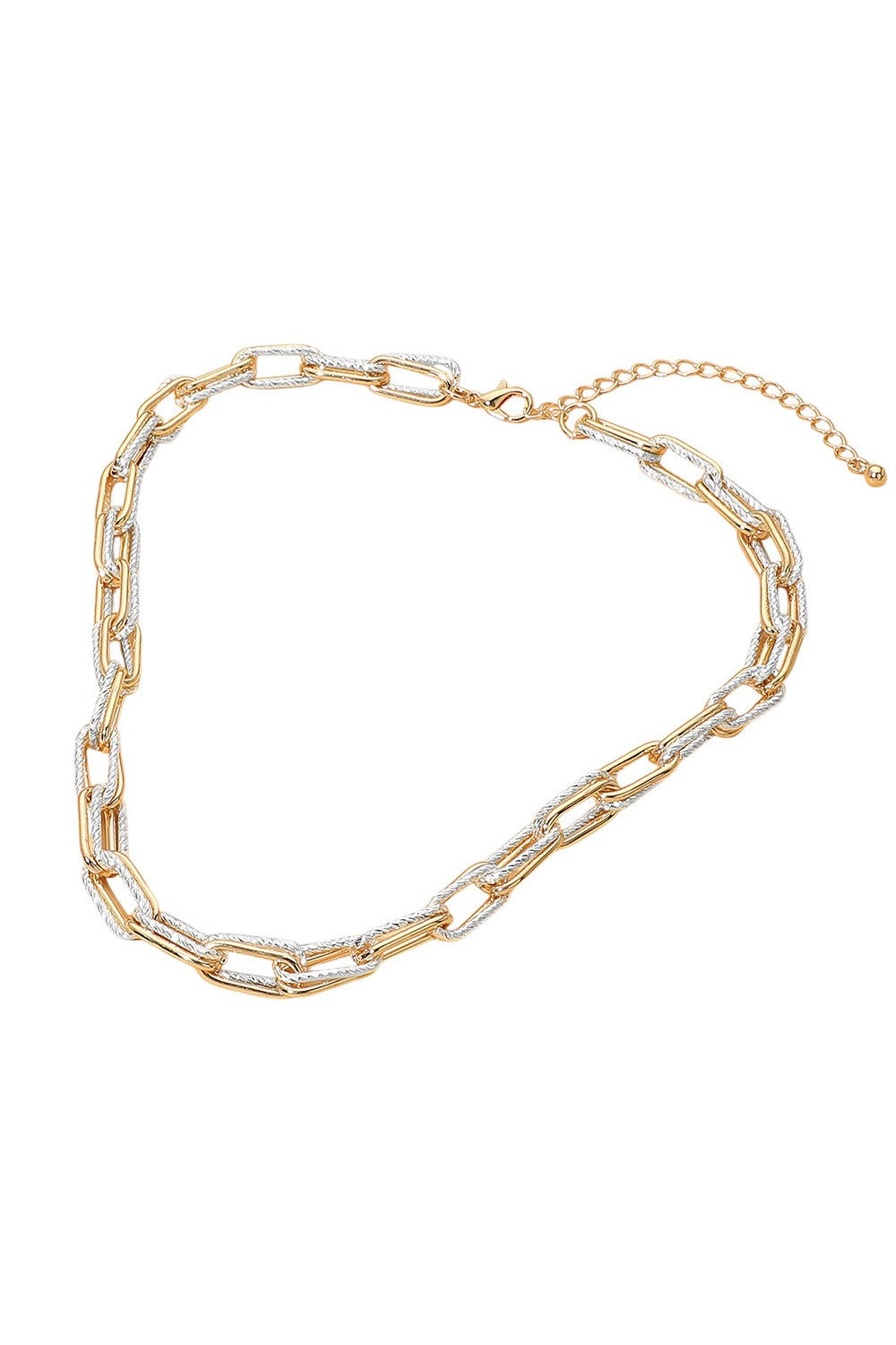 Two Tone Textured Paperclip Chain Necklace