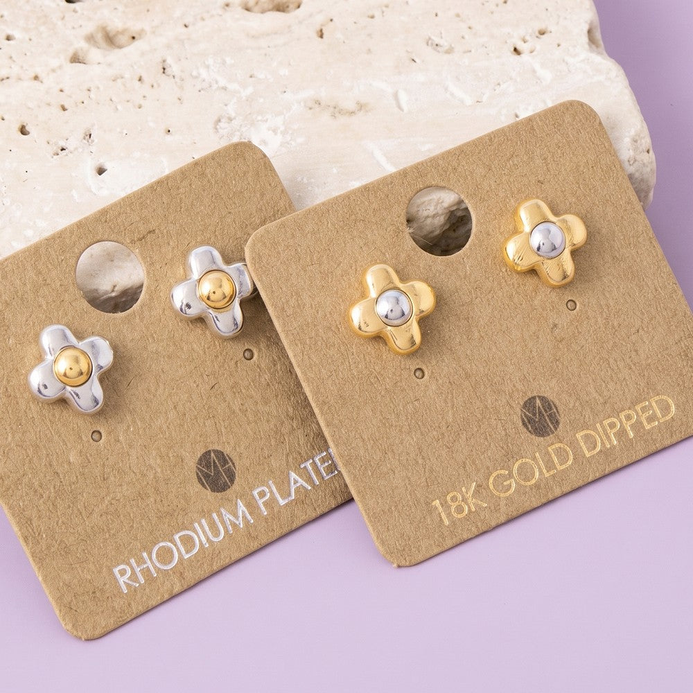 Two Tone Puffy Flower Stud Must Have Earring